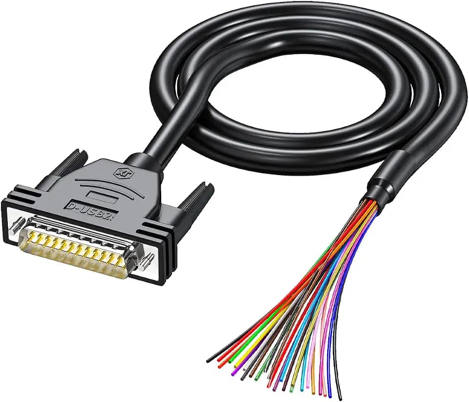DB25 Cabel RS232 Serial Solderless Breakout Connector, D-SUB 25 PIN Adapter to Bare Wire End Extension Cable DB25 Male Connector to Bare Wire (3FT)