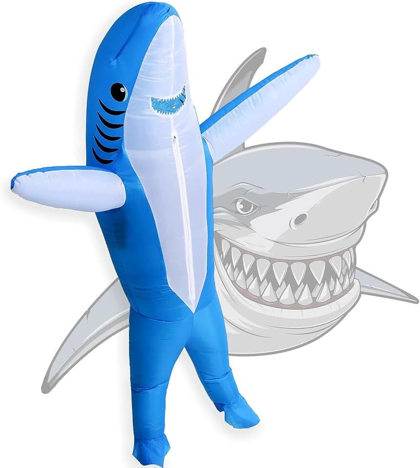 FunClothing Aufblasbares Kostüm für Erwachsene, Hai Kostüm, Verrücktes Kleid, Ideal für Aquarienaktivitäten, Partys, Strand