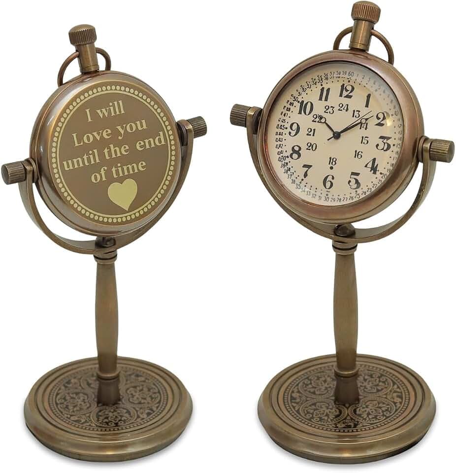 LIARA Vintage Pocket Style Hanging Desk Clock with Stand, Antique Metal Table Clock, Handmade Decorative Desktop Clock for Home & Office, Unique Gift for Men & Women