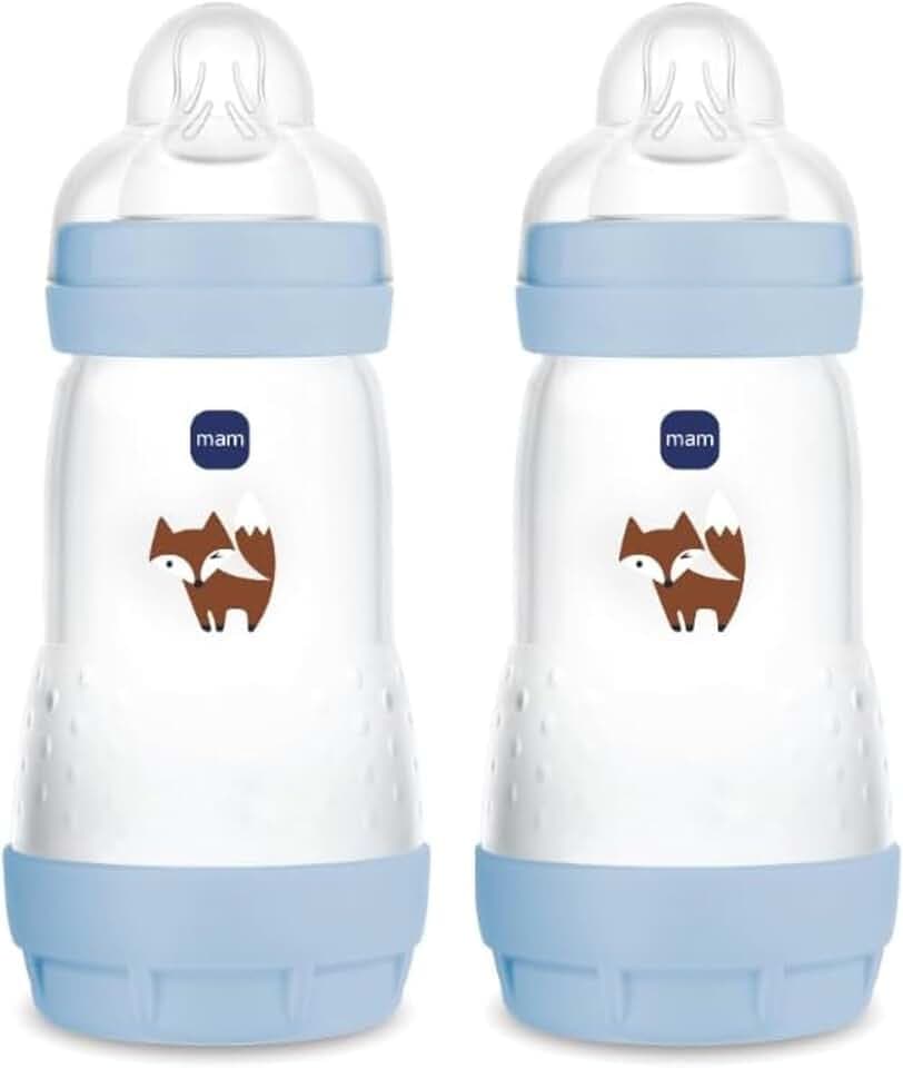 MAM Easy Start Babyflasche 260 ml (2er-Set), Kit mit 2 Anti-Kolik-Flaschen für gemischtes Stillen, reduziert Luftblasen und das Risiko von Koliken, Babyzubehör 2+ Monate mit Sauger Größe 2, Grün