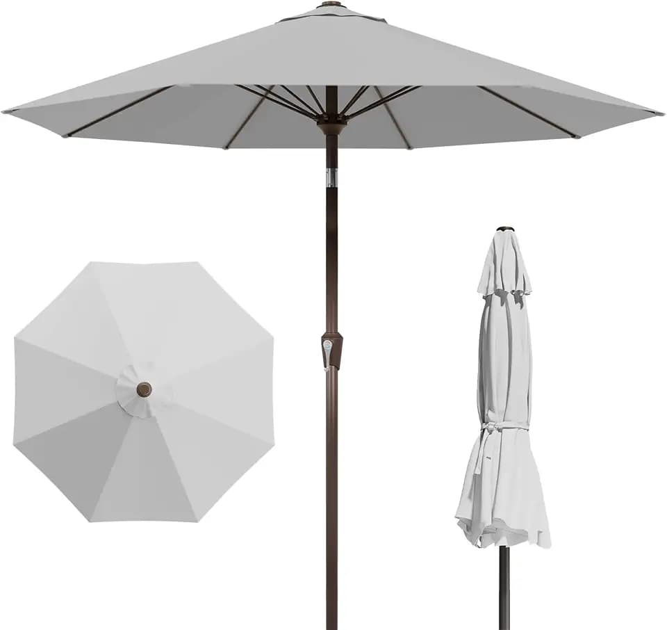 PatioKingdom Auto-Tilt 9FT Patio Umbrella Outdoor with 8 Sturdy Fiberglass Ribs,Market Table Umbrella for Pool,Backyard,Deck and Garden
