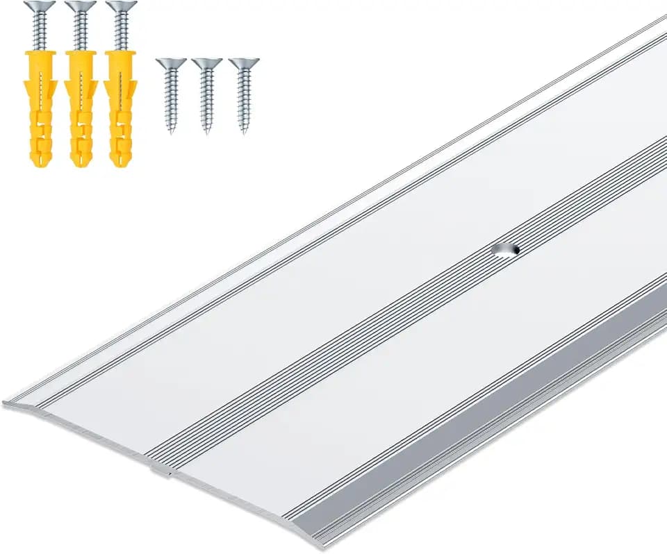 Raytano 36"L×4"W ×0.1"H Flat Profile Aluminum Floor Transition Strip, Metal Door Threshold for Carpet Wood Tile Vinyl Flooring Gaps, Indoor and Outdoor Doorway Decoration Protector(Grey,1pcs)