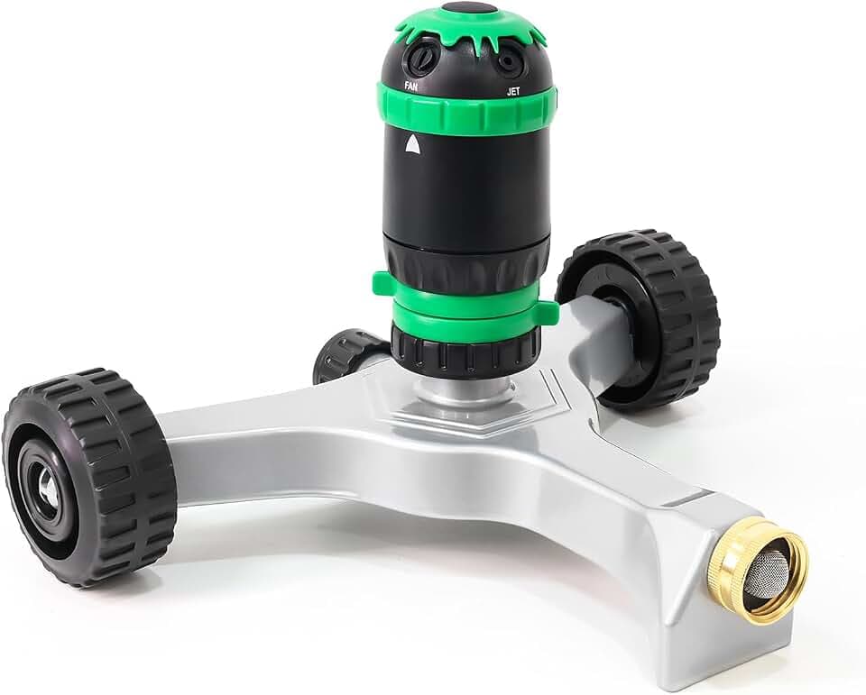 RESTMO Gear Drive Sprinkler with Metal Wheeled Base,Portable Lawn Sprinkler