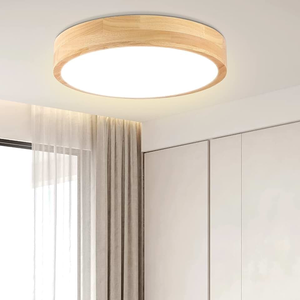 Flush Mount Ceiling Light Fixture Wood 12 Inch 24W Natural White 4500K