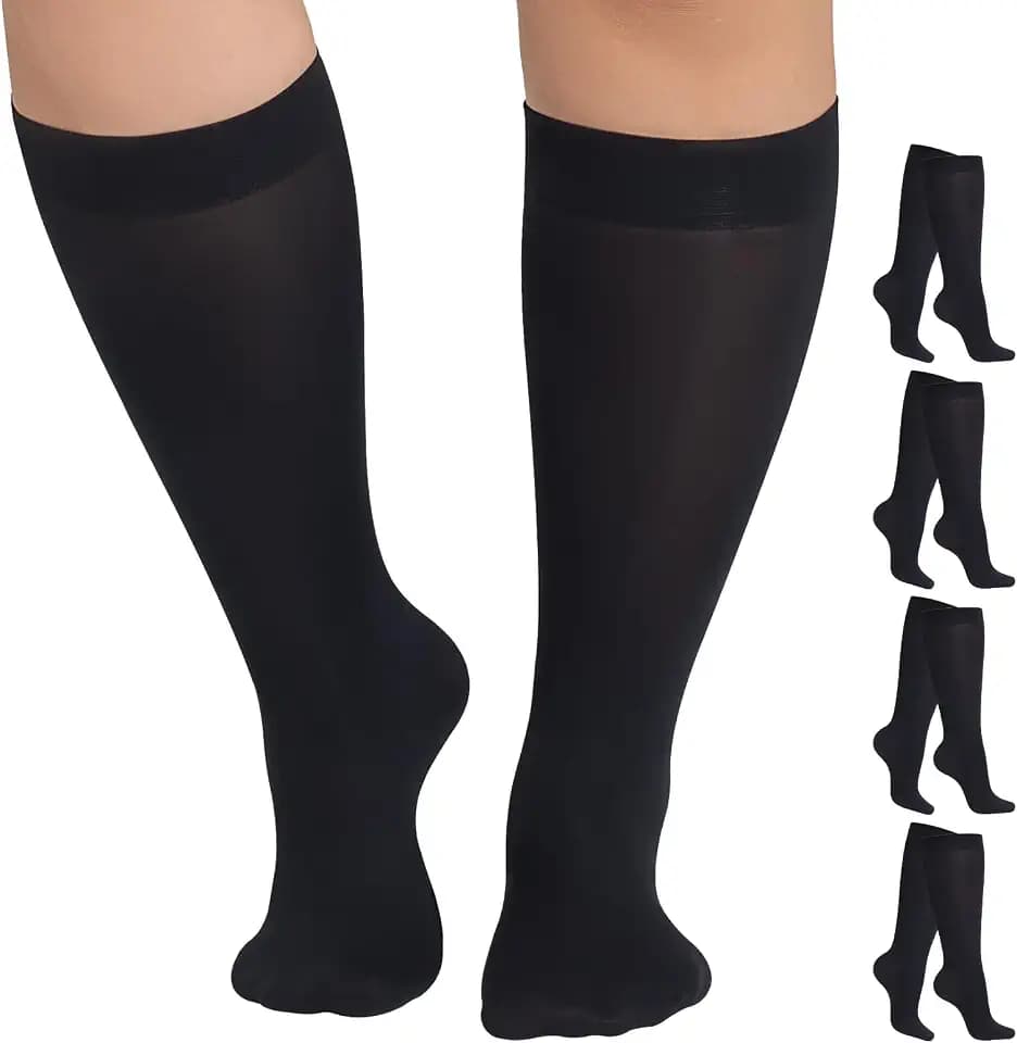 MANZI Plus Size Knee High Socks for Women Nylon Trouser Socks Women 40 Denier Semi Opaque Knee High Stockings
