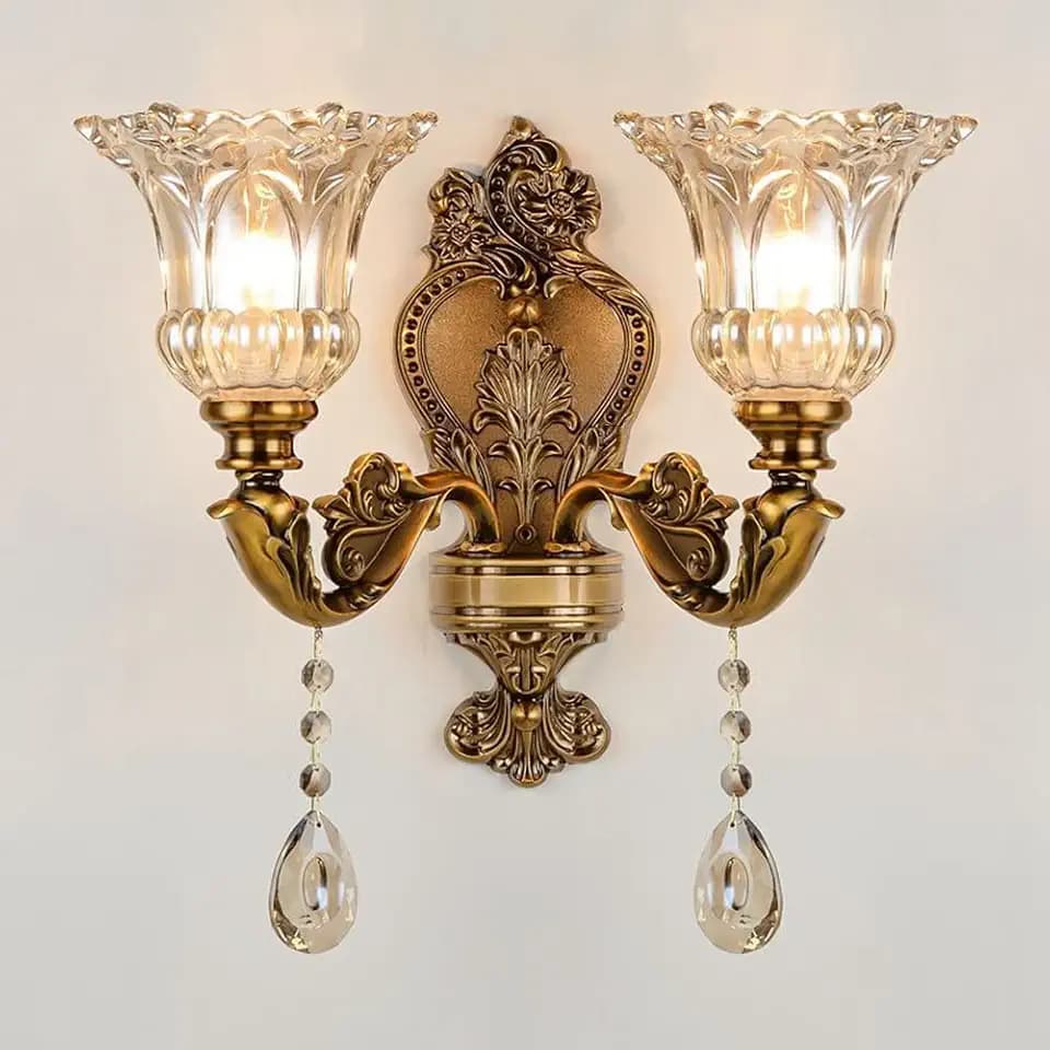 Glass Shade Vintage Wall Sconce Antique Gold Wall Mount Light
