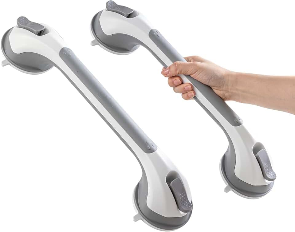 TAILI Haltegriffe für Senioren 2 Stück, MAX 110 KG Haltegriff Dusche ohne Bohren, 43 CM Duschgriff für Senioren ohne Bohren, Abnehmbare Duschgriff mit Saugnapf, Badewannengriff, Sauggriffe, Grau