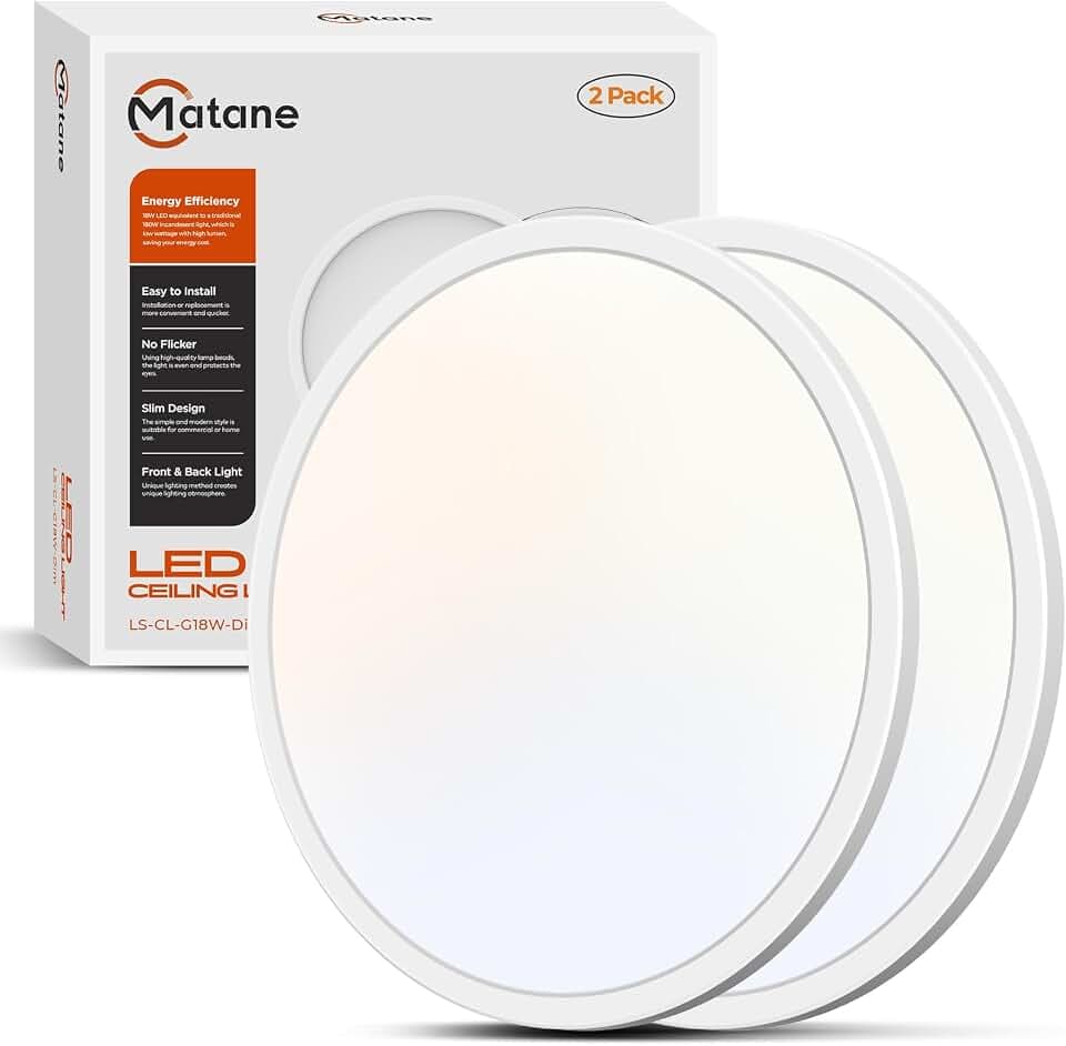 Matane 2Stück Deckenlampe LED Deckenleuchte Flach, 18W 1800LM 3000K/4000K/5000K, Rund LED Lampen Deckenlampen, Decke Lampe für Flur Keller Bad Küche Schlafzimmer, Ultra Dünn Ø22 CM
