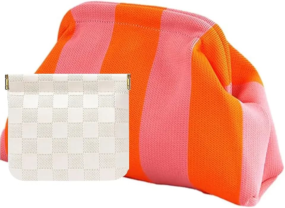 Clutch Purses for Women,Woven Crochet Bag&Cosmetic Bag Dumpling Striped Cloud Purse Evening Handbag Summer Beach