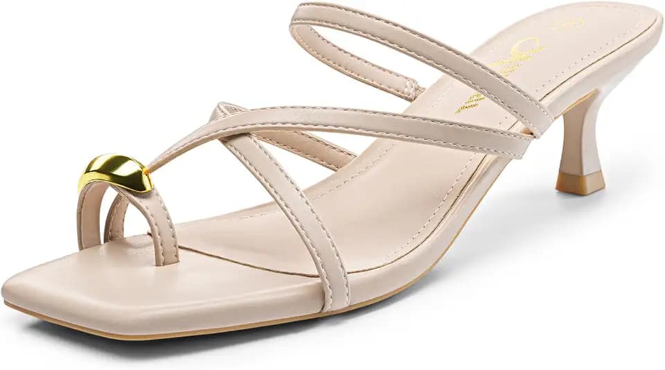 Athlefit Strappy Kitten Heels for Women Square Toe Flip Flop Heeled Sandals