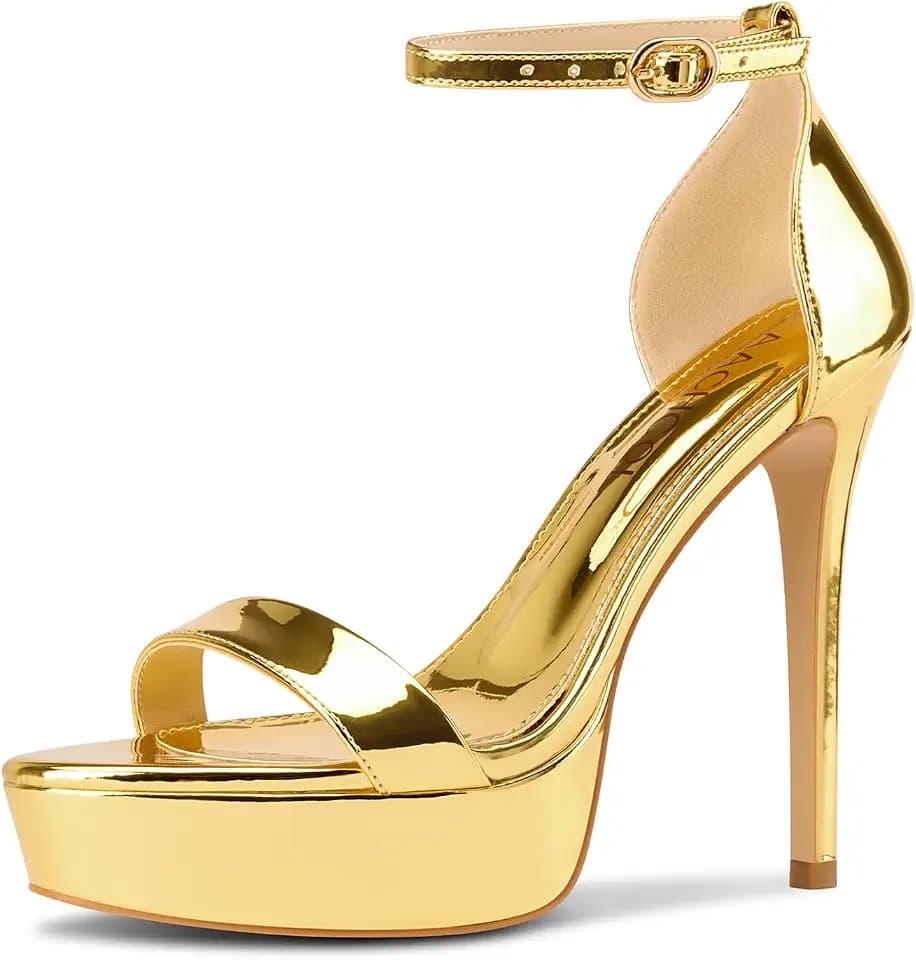 Aachcol Womens Platform Sandals Peep Open Toe Stiletto High Heels Ankle Strap Buckle Sexy Dress Shoes 5.1 Inches Heels