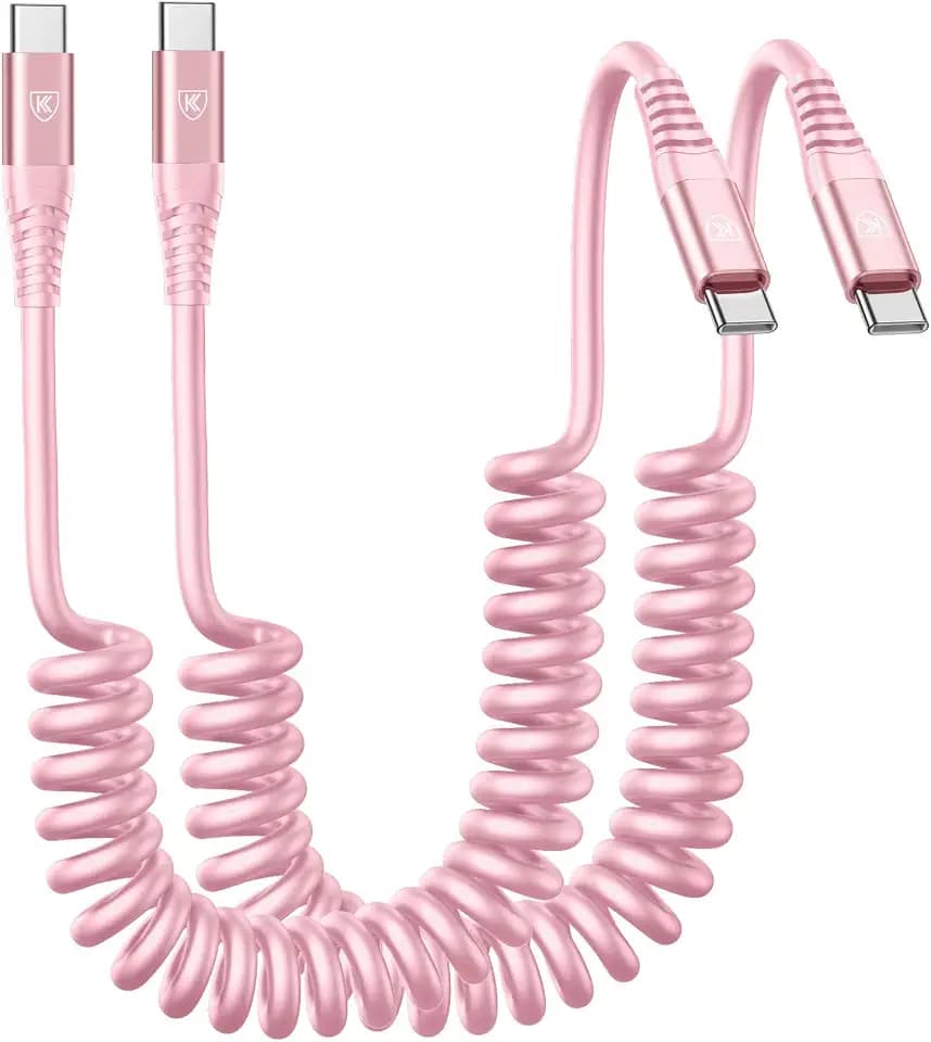 USB C to C Cable 3FT for Car, Coiled USB C Fast Charging Cable iPhone USB-C