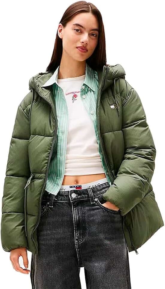 Tommy Jeans Damen Pufferjacke Midi mit Kapuze