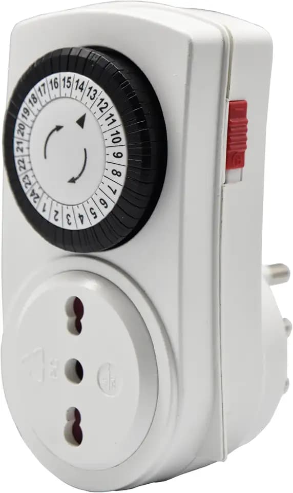 VEMER VJ63050000 TWINPLUG-D - Mechanische Zeitschaltuhr Steckdose mit Täglicher Programmierung, L-Stecker, Weiß