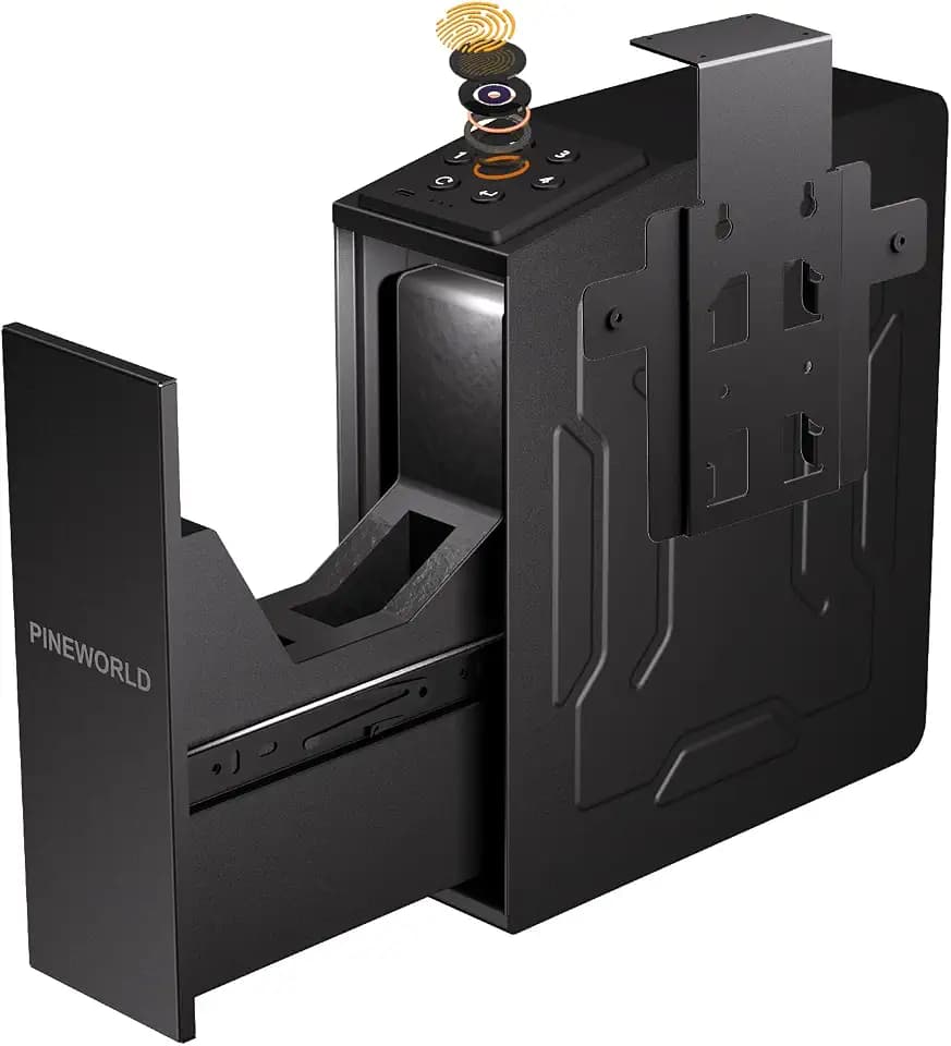 PINEWORLD Biometric Figerprint Handgun Safe with Sliding Door&Keypad&Key