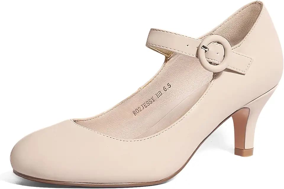 IDIFU Women's Mary Jane Dress Shoes Low Kitten Heels Pumps