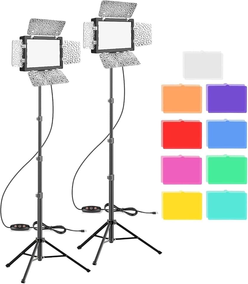 Upgraded 2Pack Video Licht, EMART Videoleuchte mit Barndoor + 9 Farbfiltern