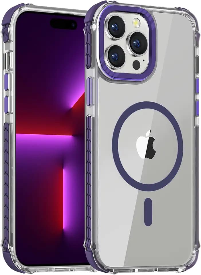 DEERLAMN Strong Magnetic Case for iPhone 13 Pro 6.1-Inch, Clear Purple
