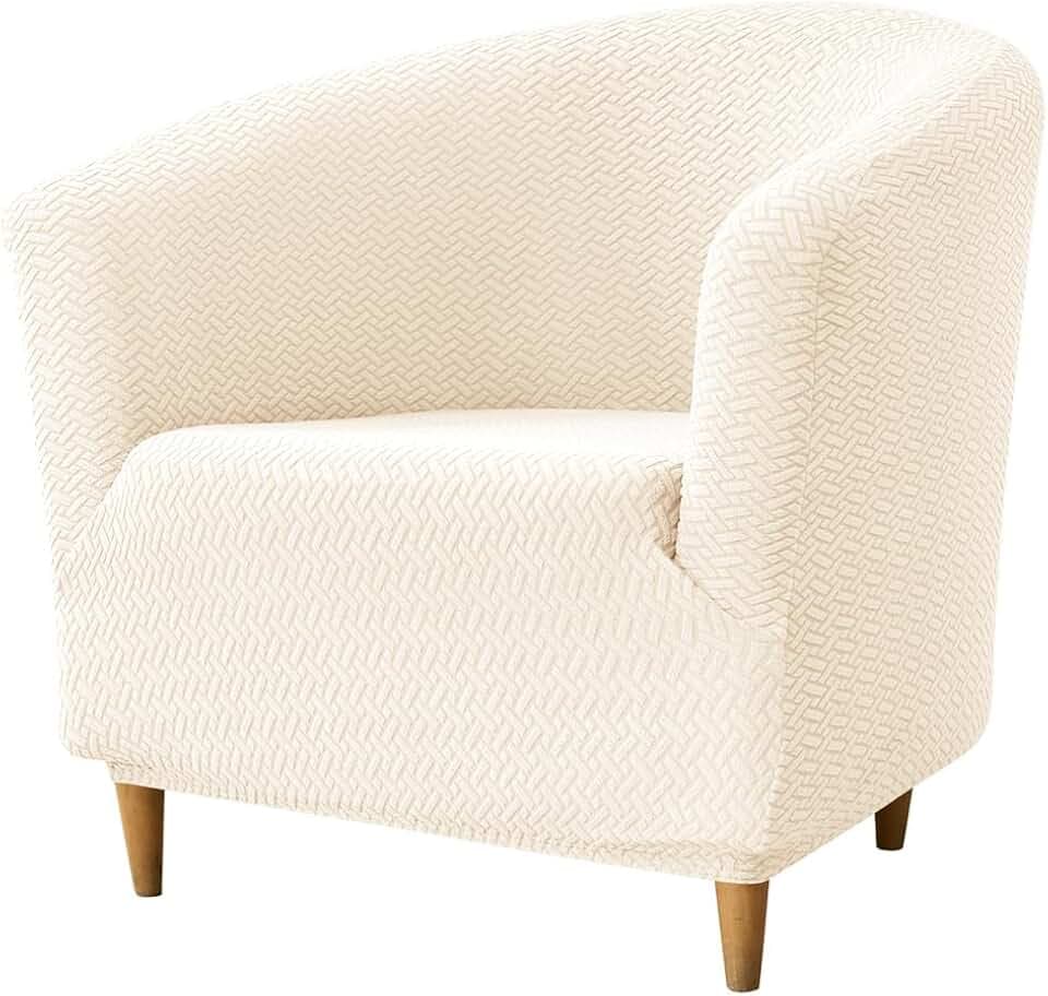 Hearda Sesselschoner Sesselbezug 1 Stück, Beige Elastisch Stretch Sesselhusse Sesselüberwurf | Jacquard Club Chair Sessel Bezug für Clubsessel Cocktailsessel Universal