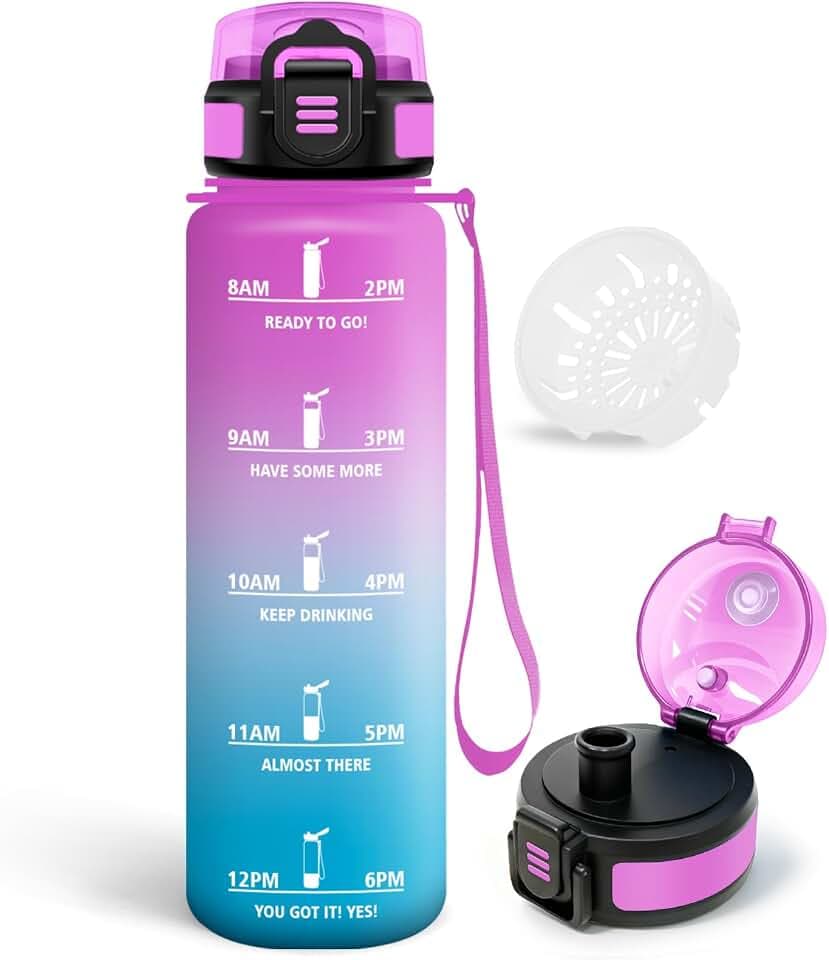 Trinkflasche Sport, 1L Wasserflasche mit Filter, Radfahren Flasche