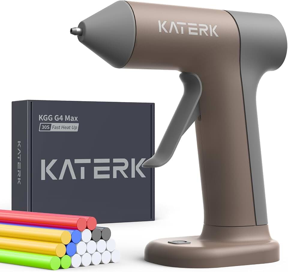 Katerk Cordless Hot Glue Gun Kit, Mini Glue Gun, Auto Shut-Off, Khaki