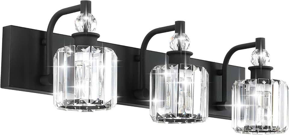 Ralbay Black Crystal Bathroom Lights Fixtures 3 Light Crystal Bathroom Vanity Lights Fixtures Over Mirror Modern Matte Black Bath Wall Lights