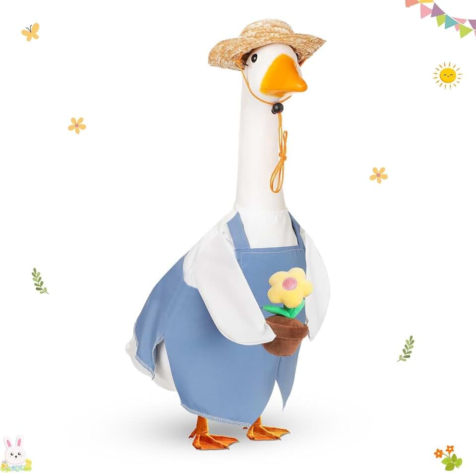 FuWeave Summer Porch Goose Outfit 17" Blue Overalls Lawn Goose Clothes