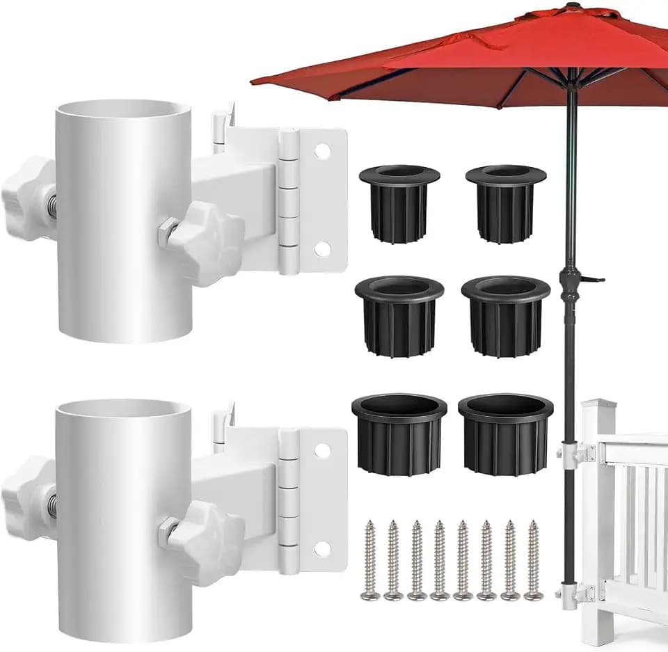 Stainless Steel Umbrella Deck Mount, Heavy Duty Patio Umbrella Holder, (Fits Umbrellas up to 2"), Patio Umbrella Base,(1 Set, White)