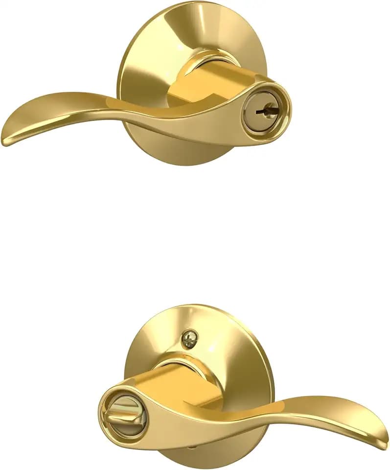 SCHLAGE Accent Keyed Entry Door Handle, Reversible, Bright Brass