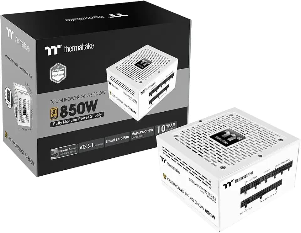 Thermaltake Toughpower GF A3 Snow Edition 850W 80+ Gold Full Modular SLI/Crossfire Ready ATX 3.1 Power Supply; PCI-E 5.1 450W 12V-2x6 Connector Included; PS-TPD-0850FNFAGU-N; 10 Year Warranty