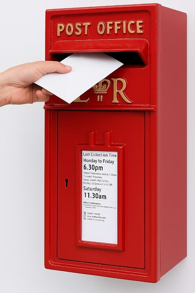 Assorted Collections Traditioneller ER-Briefkasten, Wandmontage, roter Briefkasten mit Schloss und 2 Schlüsseln, Gusseisen, klassischer britischer Stil, 24 x 17 x 57 cm, Rot