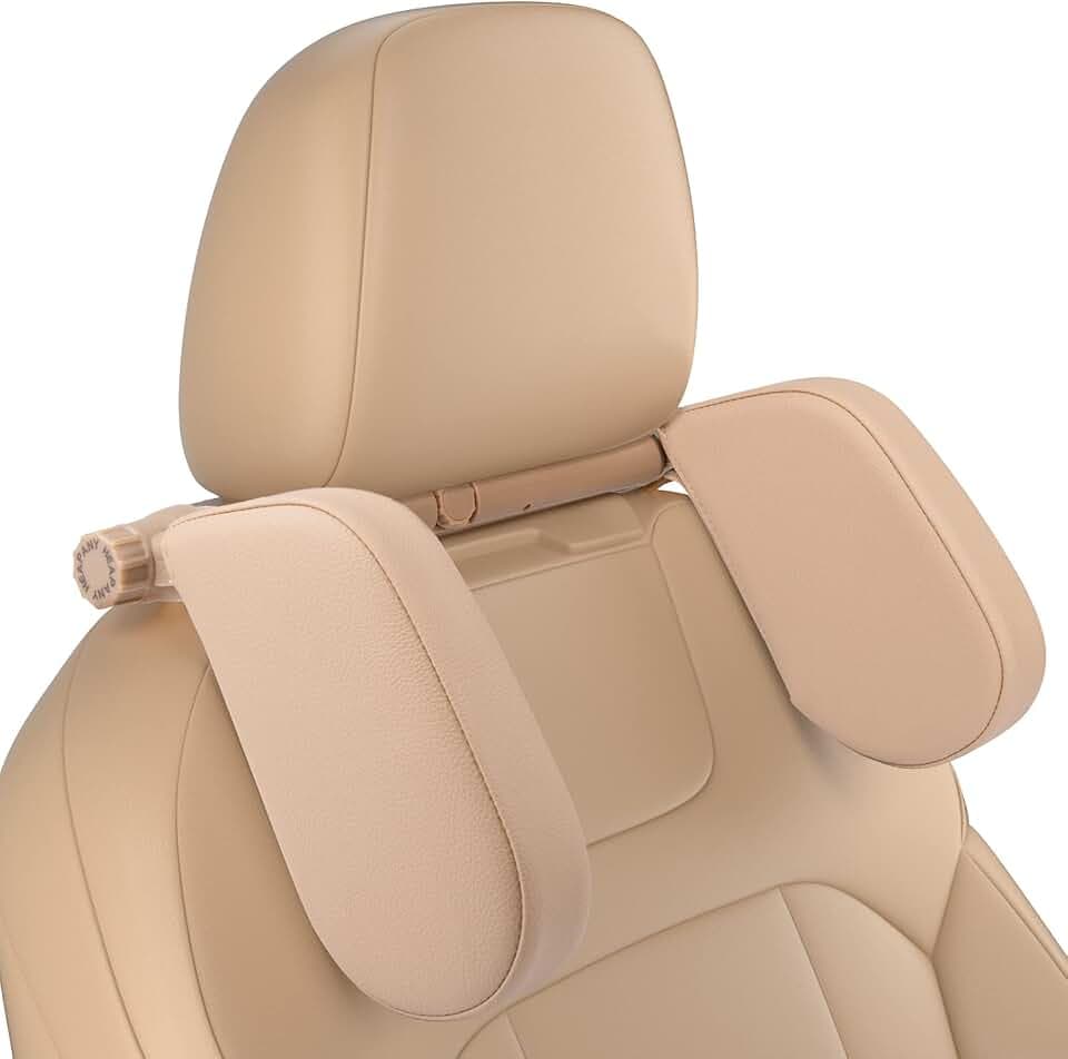 JZCreater Car Headrest Pillow, 180°Adjustable Car Headrest, Head Neck Support Pillow, U- Shaped Design, Travel Sleeping Car Headrest, fit for Car Seat with Bar，Ideal for Kids and Adults (Beige)