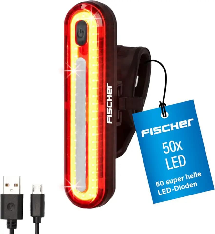 Fischer LED Akku Stableuchte, Rücklicht, Fahrradbeleuchtung, Fahrrad-Rückleuchte, aufladbar, Schutzart IPX4, schwarz