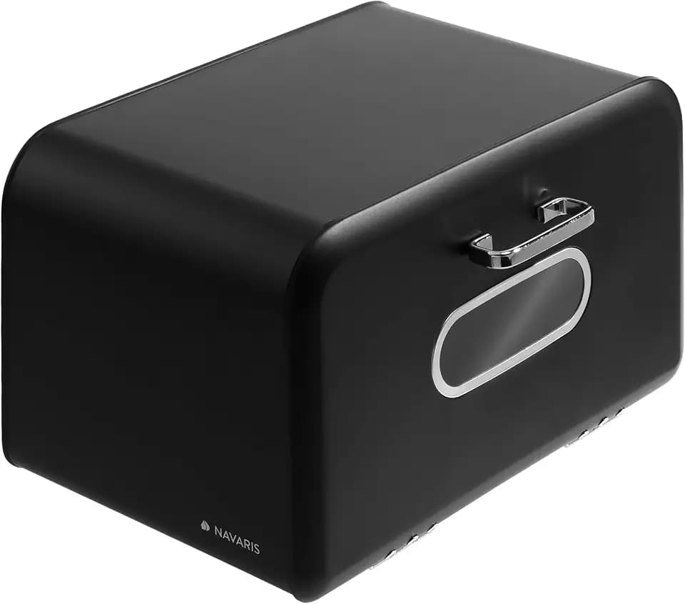 Navaris Brotkasten Metall Brotbox Brotkorb, Aufbewahrungsbox Küche Brotaufbewahrung Brotbehälter Brotaufbewahrungsbox, Rundum Belüftung, Visualisiert für Brot, Schwarz