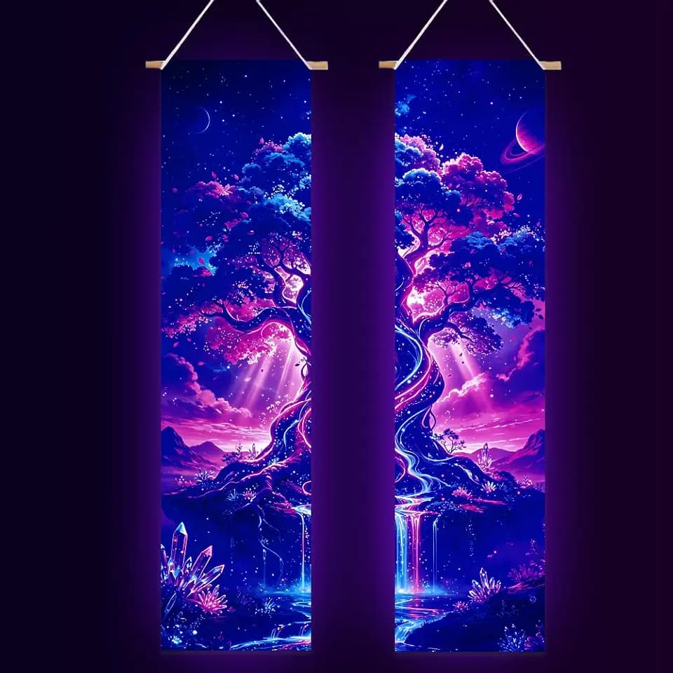 ACRNIGHEET 2Pcs Blacklight Tapestry Tree Black Light Poster for Bedroom