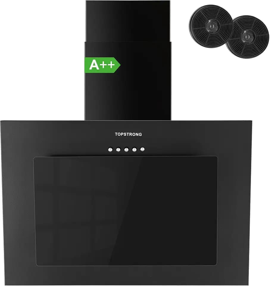 TopStrong Dunstabzugshaube 60cm, Abzugshaube 60cm Umluft/Abluft mit 350 m³/h Starker Saugleistung, Leise Kopffreihaube 60 cm mit LED-Beleuchtung, inkl. Aktivkohlefilter, 3 Geschwindigkeiten, Schwarz