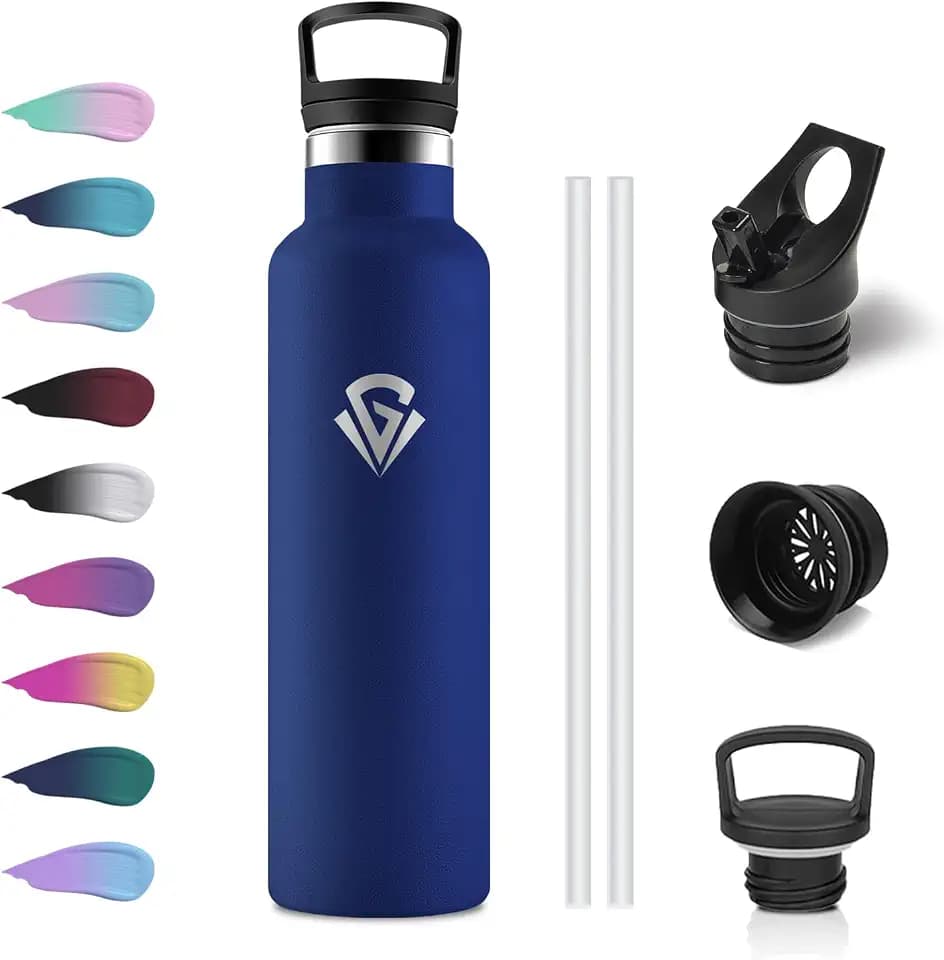 Trinkflasche Edelstahl 750ml, Isolierflasche mit Strohhalm, BPA-Frei, Auslaufsichere,Kohlensaeure Geeignet, Thermoskanne für Fitness, Büro, Schule, Outdoor