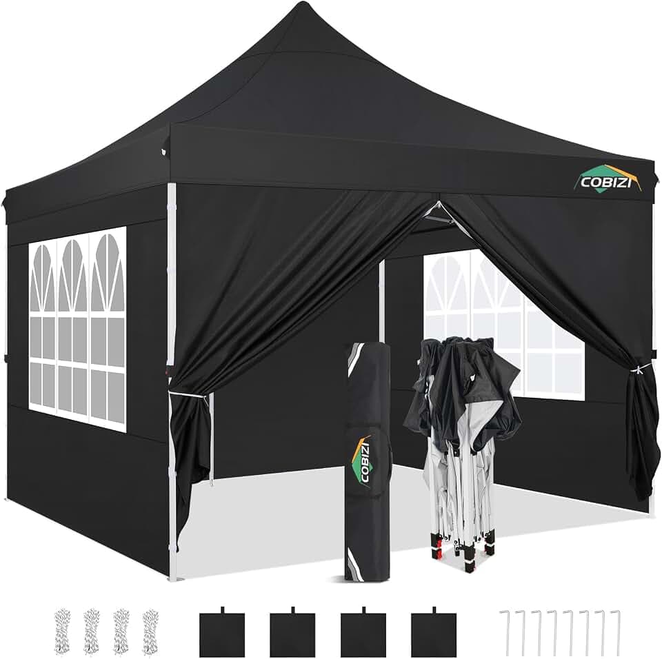 COBIZI 10x10 Pop up Canopy Tent with 4 Sidewalls, Portable Instant Gazebo