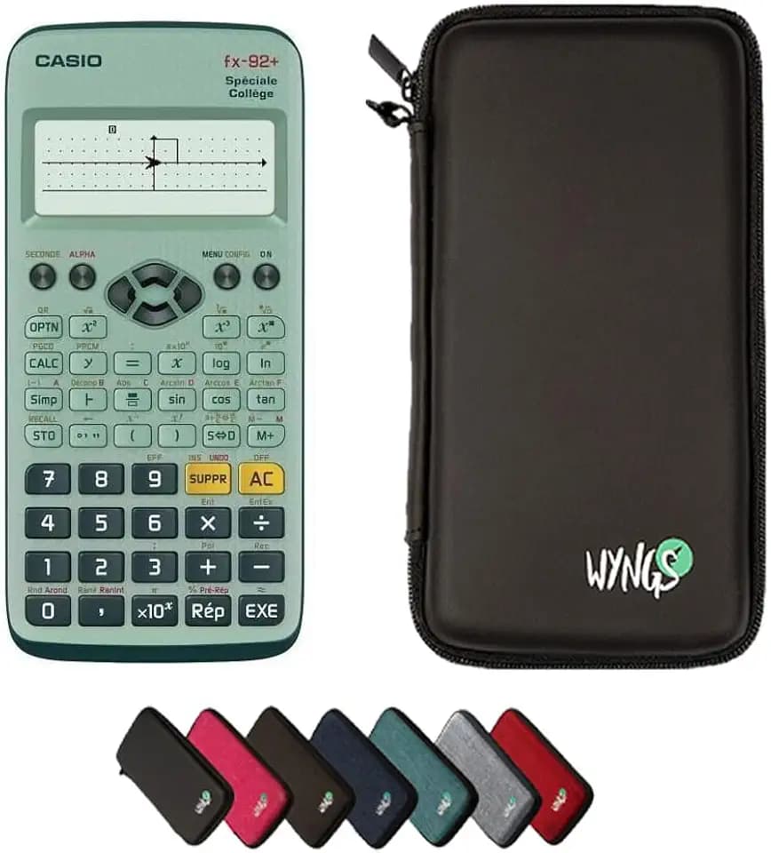 Casio fx-92+ Spéciale Collège inkl. WYNGS Schutztasche Schwarz - Wissenschaftlicher Taschenrechner - Basic Set