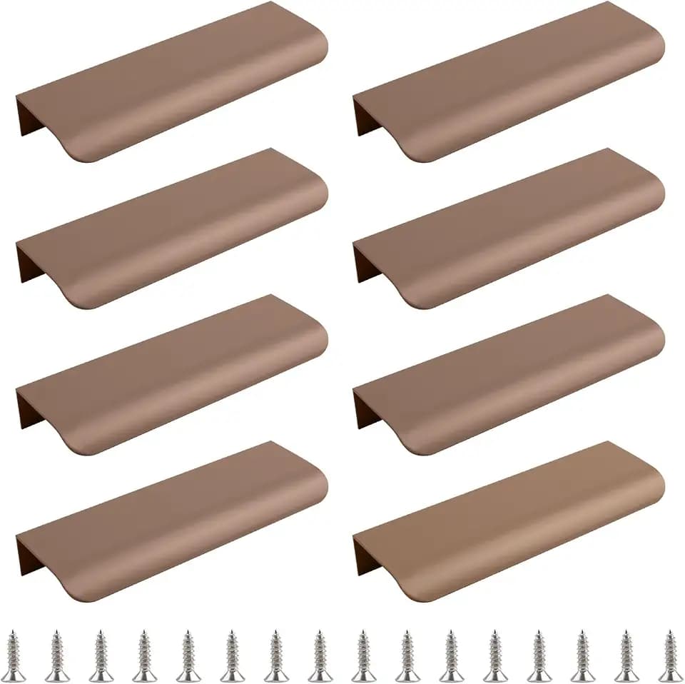 MOROBOR Finger Edge Pull, 8pcs Concealed Handles Modern Style Drawer Handle, Curved Aluminum Alloy Invisible Pulls Wardrobe Handle for Cabinet Hardware Drawer,120mm/Brown