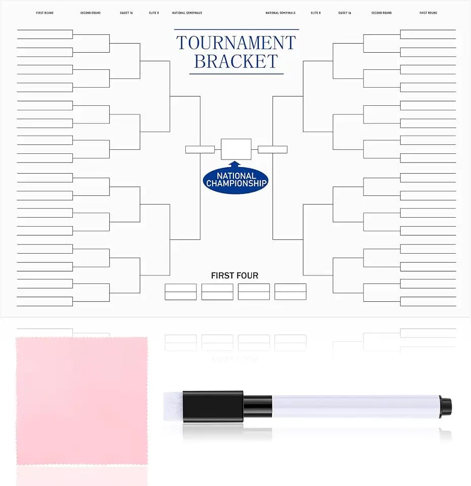 AmazingSpark 64 Team Basketball Tournament Bracket Dry Erase Board Set 16.5 x 24.0 Inch Reusable Erasable Cornhole Bracket Board with Marker Pen Cloth Eraser for Sports Football Game Favors