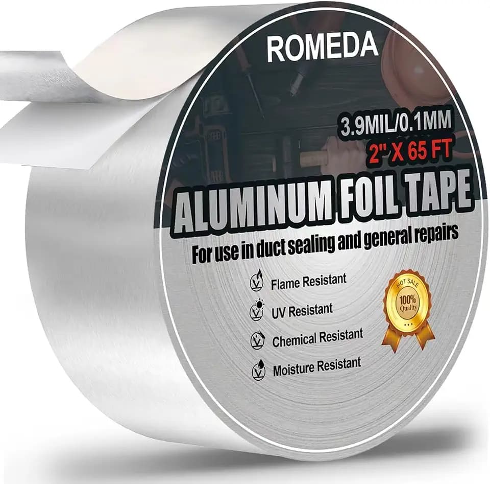Romeda Aluminum Foil Tape, 2 inch x 65 Feet Foil Tape (3.9 mil), Silver Insulation Adhesive Metal Tape, High Temperature Heavy Duty HVAC Tapes for Ductwork, Dryer Vent, HVAC