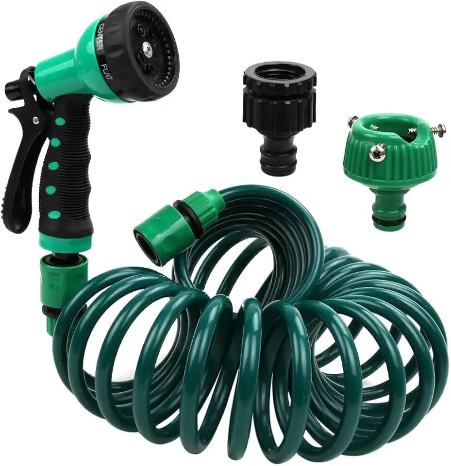 EVA Recoil Garden Hose 25ft - Includes 7 Pattern Spray Nozzle,Retractable Curly Water Hose (green)