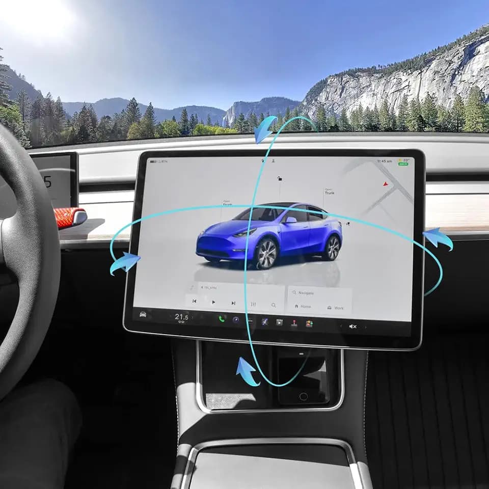 AAMHHM Bildschirm Schwenkhalterung für Tesla Model Y 2019-2024 & Model 3 2017-2023 Links/Rechts 30° Auf/Abwärts 15° Drehbar Vier Richtungen Aluminiumlegierung Tesla Screen Drehhalterung