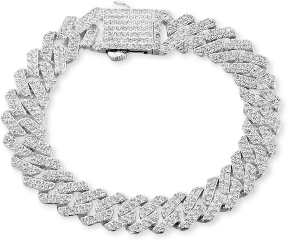 Halukakah 18k Echtgold/Platin Plattiert Kubanischer Diamant Gliederarmband Halsketten-Schmuck Set Für Männer,Über 1500 Labor Diamanten Handset,Breite 12mm Länge 20cm,45cm Mit Geschenkbox