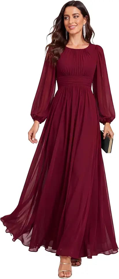 Ever-Pretty Women's Chiffon Long Sleeve Formal Wedding Guest Dresses