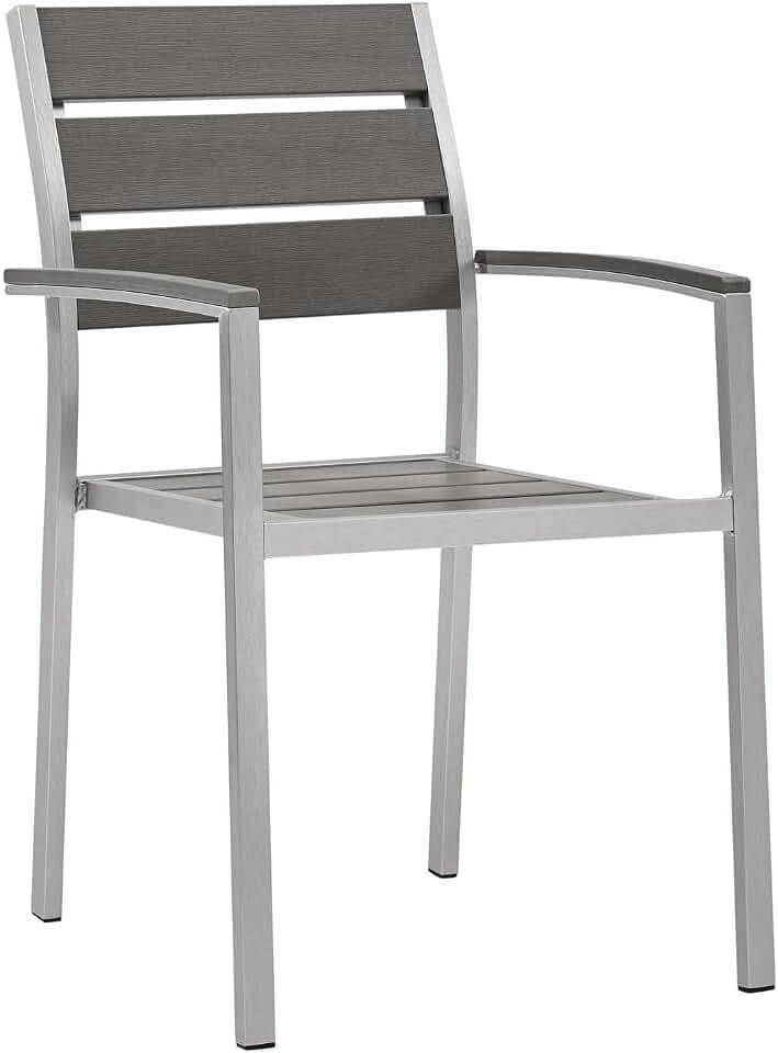 Modway EEI-3130-SLV-GRY Shore Outdoor Patio Aluminum Dining Armchair in Silver Gray