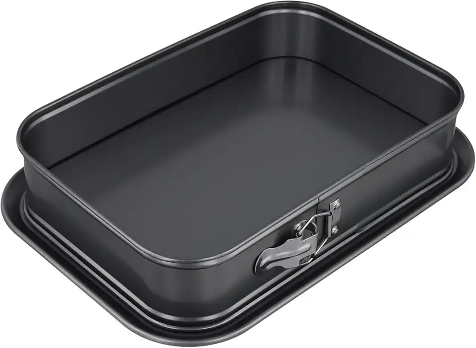 SINJEUN Springform Rechteckig, 36 x 24 x 8 cm Schwarz Kohlenstoffstahl Backform Eckig mit Antihaftbeschichtung und Klammer, Kuchenform Eckig für Kuchen, Backen