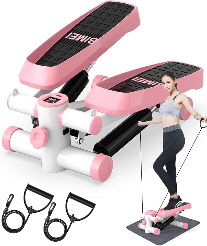 Mini Stepper für Zuhause, Fitness Stepper Treppenstepper mit Widerstandsbändern, Fitness Stepper Trainingsgerät mit LCD Display Aerobic Step Fitnessgeräte für das Training zu Hause im Büro(Hellrosa)
