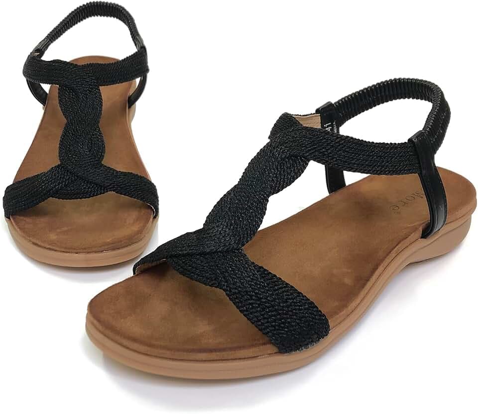 Damen-Sandalen, flach, Sommer, Boho, Strandsandalen, offener Zehenbereich, Damensandalen
